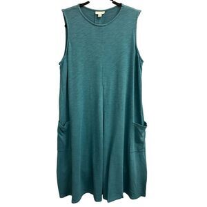 J. Jill Cotton A-Line Midi Dress Turquoise Blue sz L Beach Relaxed minimalist